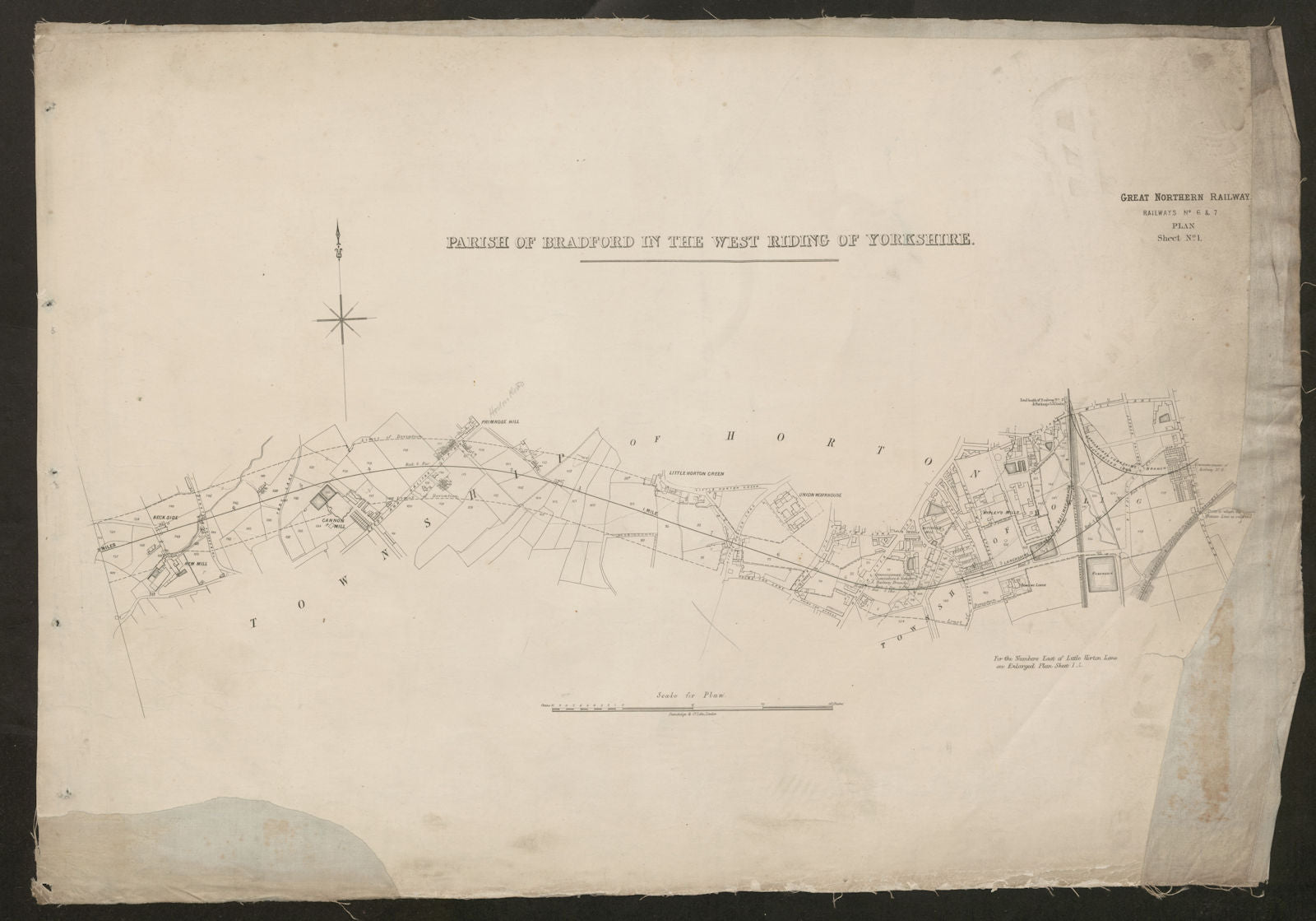 GNR railway plan. Bradford Horton Bowling Holme Top Shearbridge c1874 old map